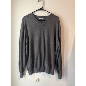 Tom James 100% Merino Wool Sweater Vneck Gray Long Sleeve Mens Large Lightweight